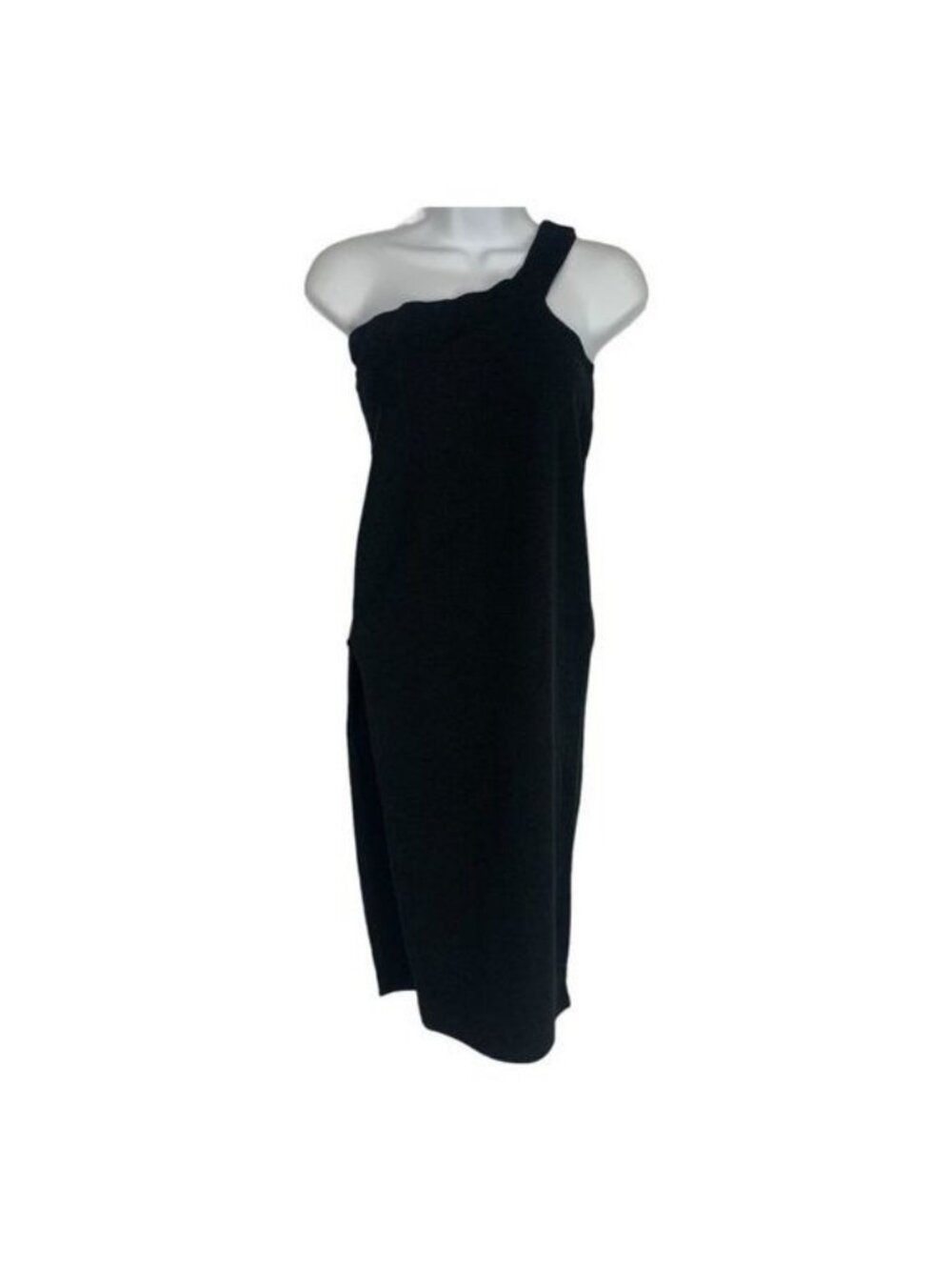 Nasty Gal Black Ribbed One-Shoulder Midi Dress Womens Size 6 Knit Stretch